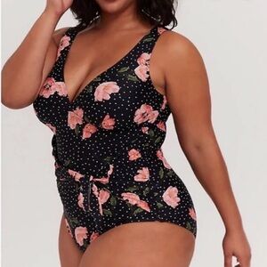 Torrid Black and Pink Floral One Piece